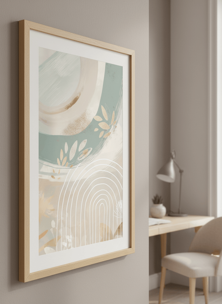 Contemporary wall art featured in a bright modern office workspace