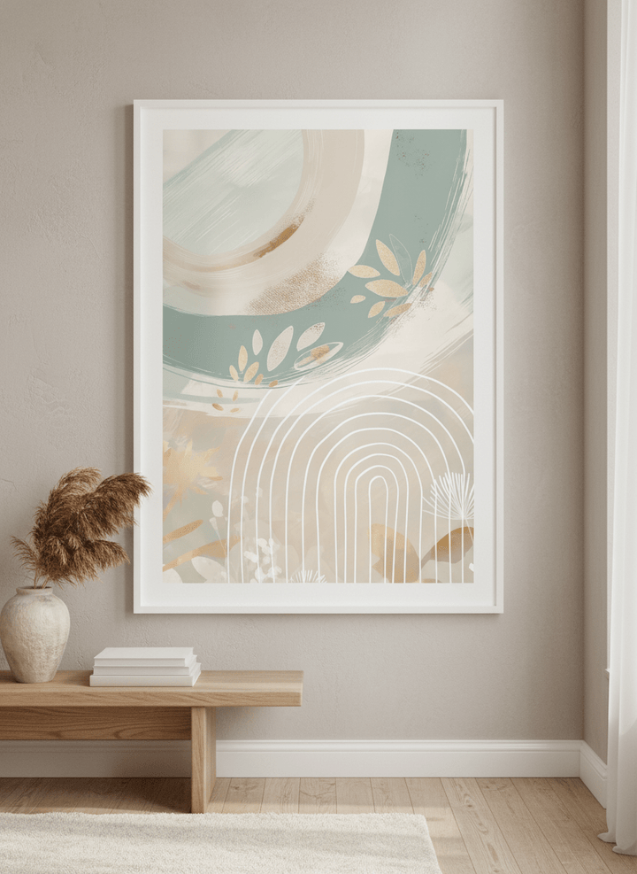 Monumental artwork centred on a feature wall in a luxe interior