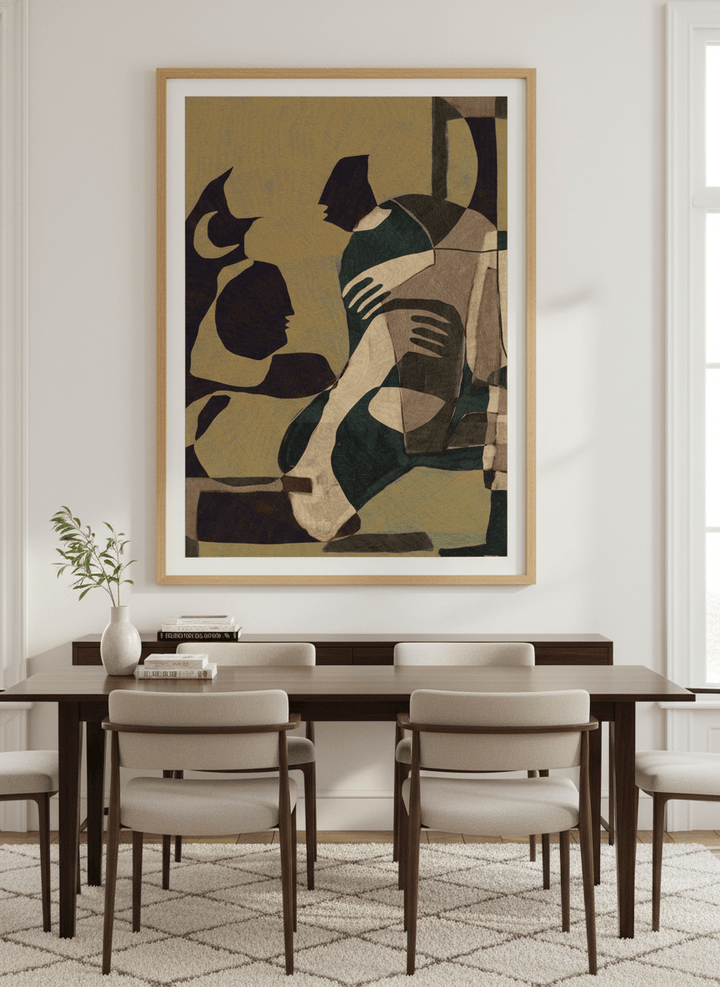 Monumental artwork centred on a feature wall in a luxe interior