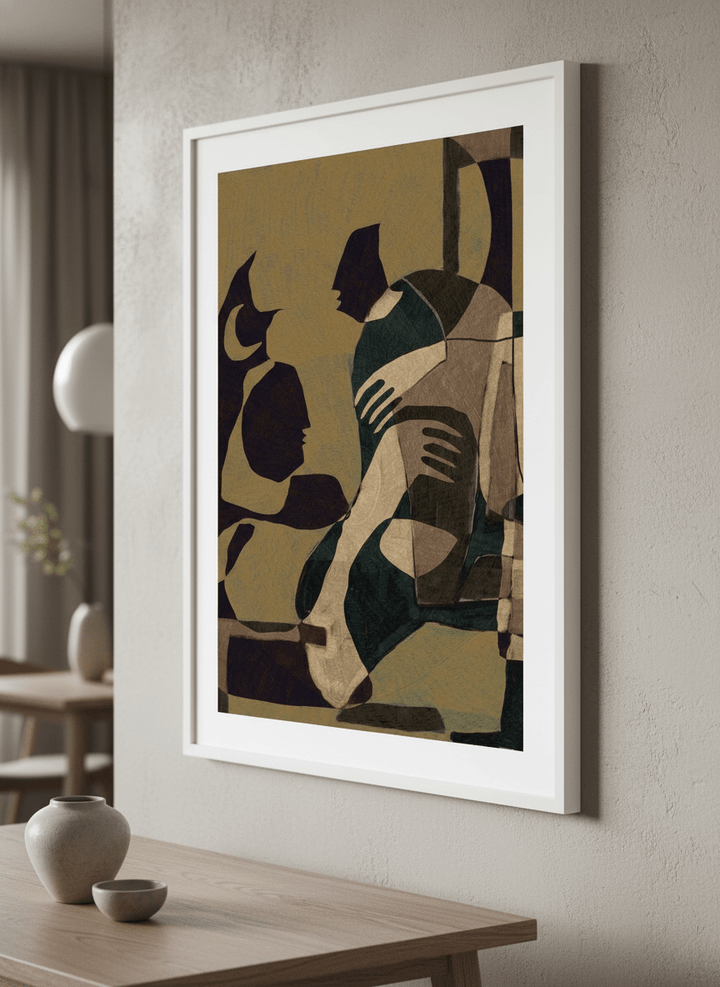 Wall art styled above a dining table in a contemporary home