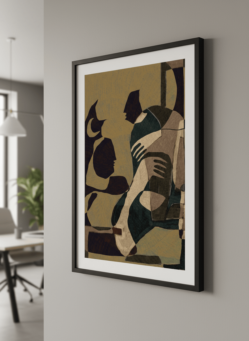 Contemporary wall art featured in a bright modern office workspace