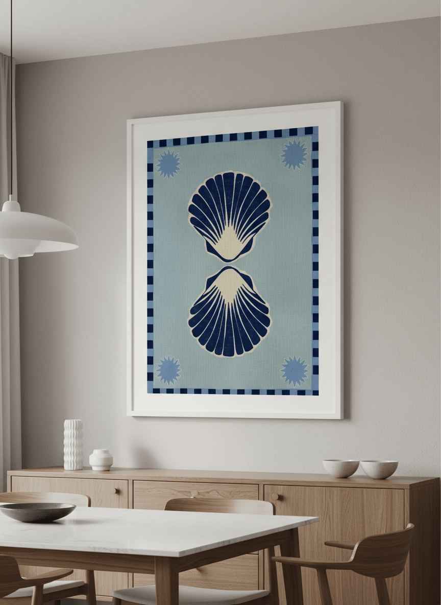 Wall art styled above a dining table in a contemporary home