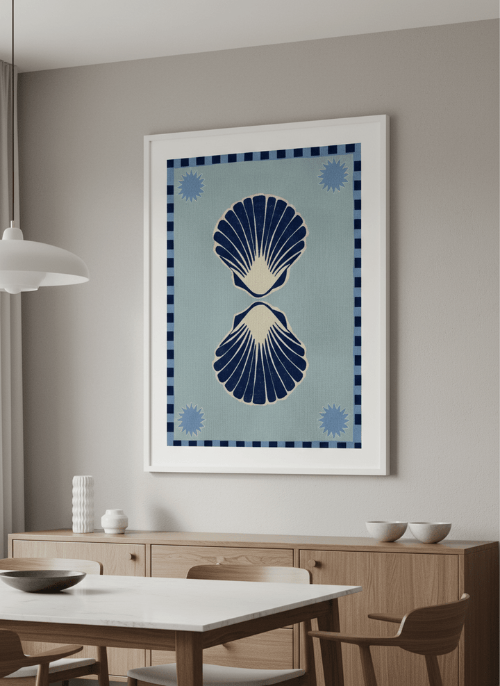 Wall art styled above a dining table in a contemporary home