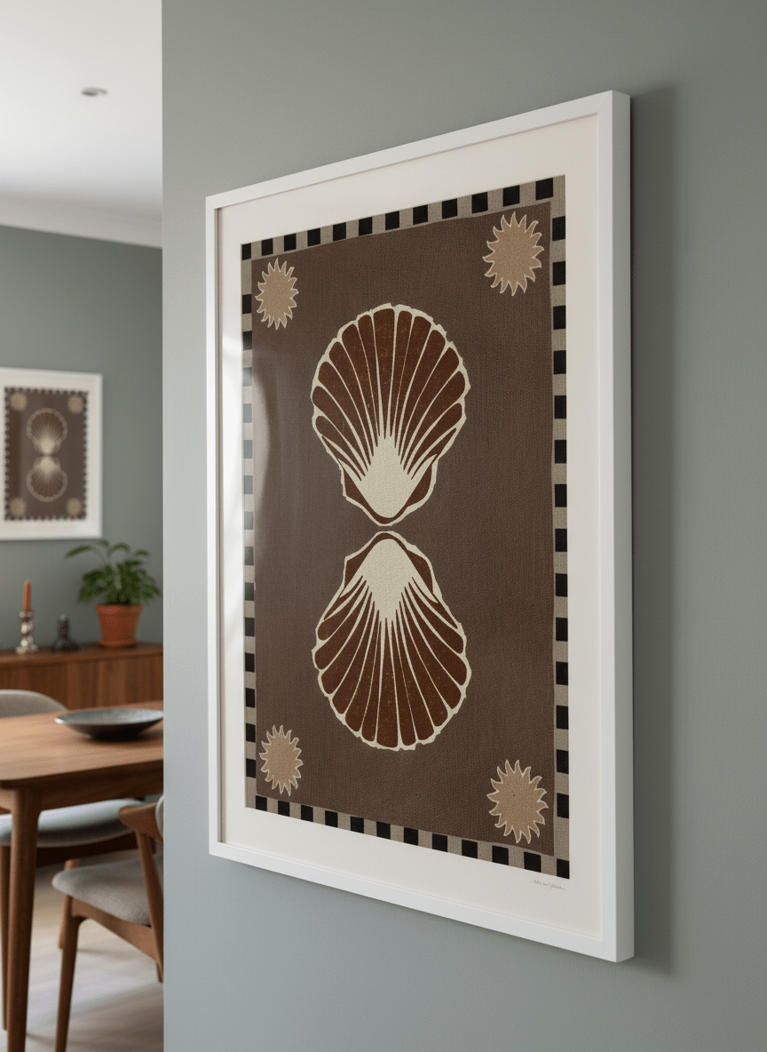 Wall art styled above a dining table in a contemporary home