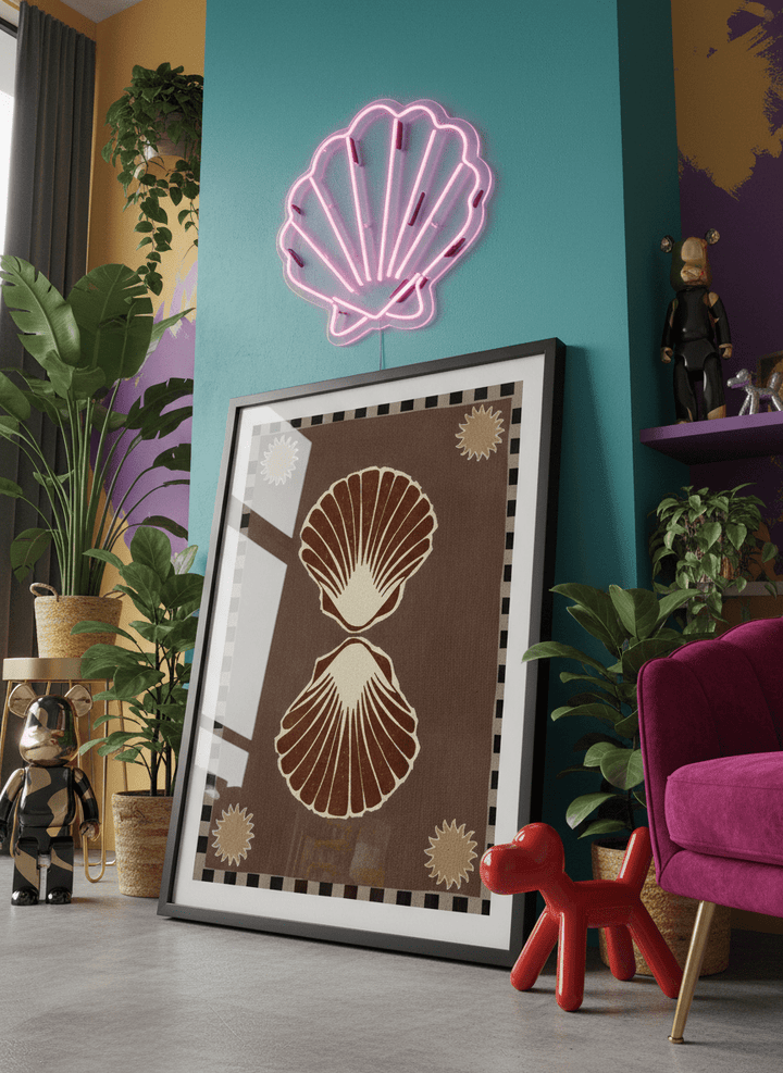 Bold wall art styled in a colourful, eclectic modern home