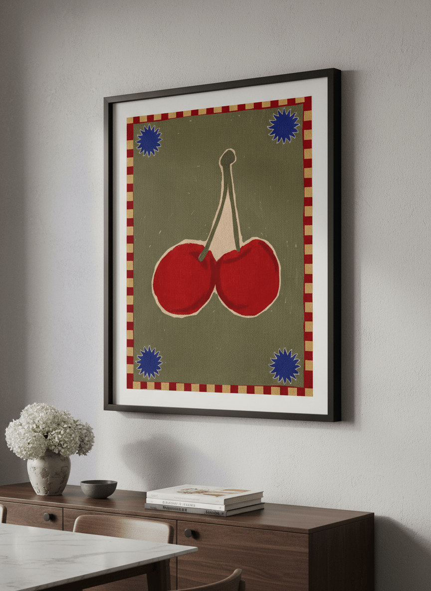 Wall art styled above a dining table in a contemporary home