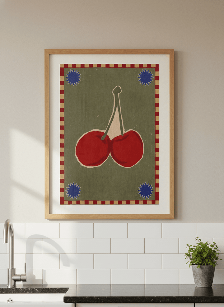 Artwork styled on the wall of a bright modern kitchen