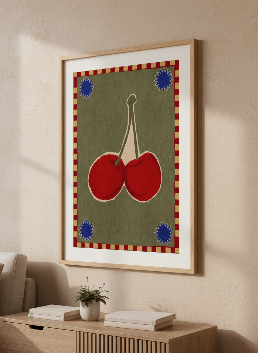 Modern wall art styled above a sofa in a neutral living room