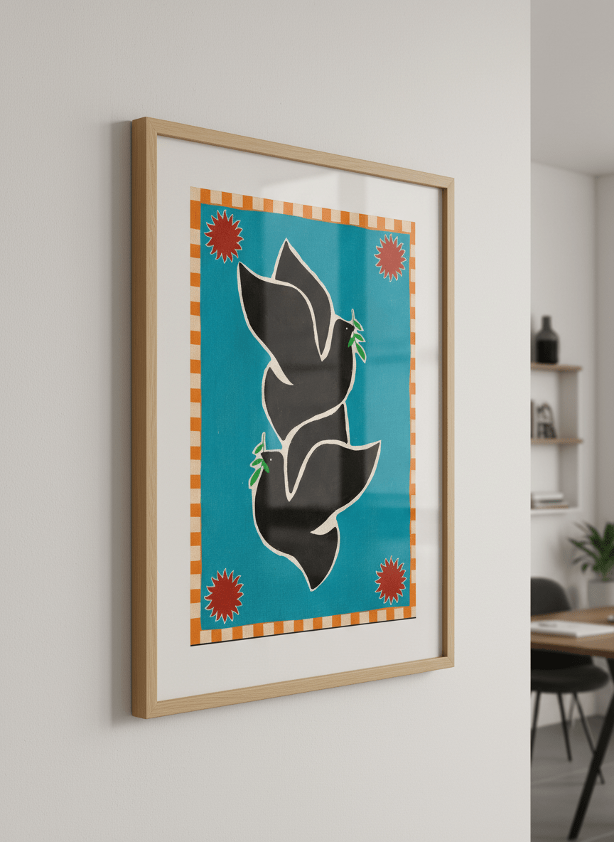 Contemporary wall art featured in a bright modern office workspace