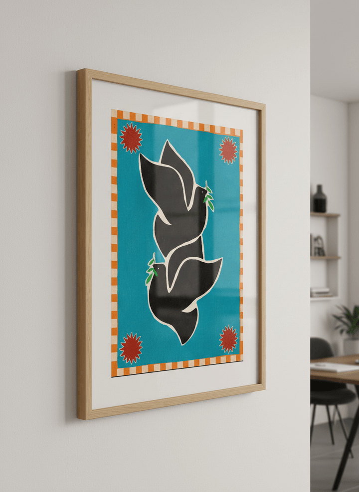 Contemporary wall art featured in a bright modern office workspace