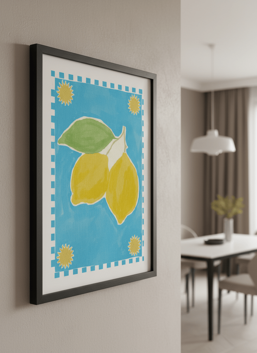 Wall art styled above a dining table in a contemporary home