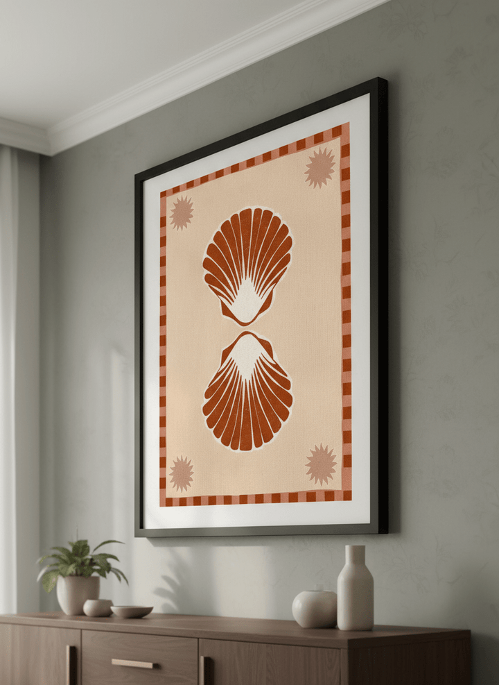 Wall art styled above a dining table in a contemporary home