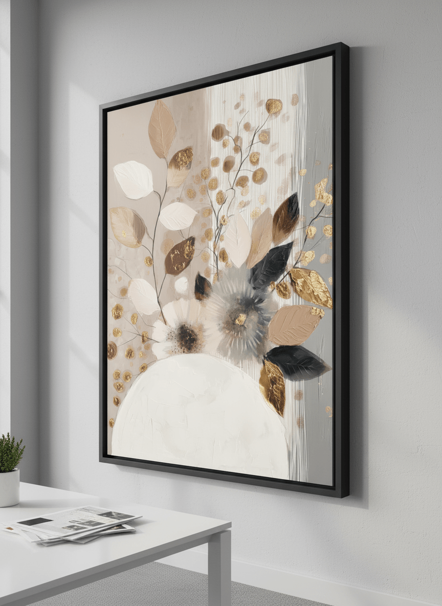 Contemporary wall art featured in a bright modern office workspace