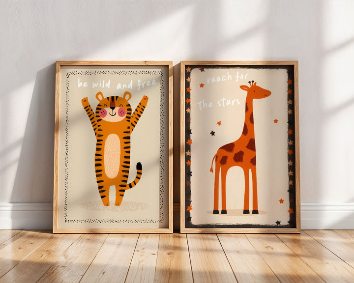 Set of 2 Tiger and Giraffe Cute Quote Animal Print