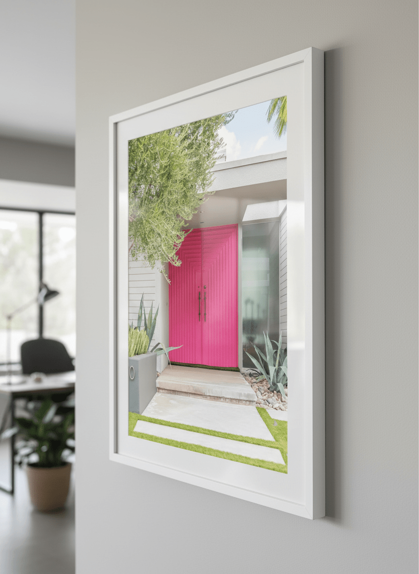 Contemporary wall art featured in a bright modern office workspace
