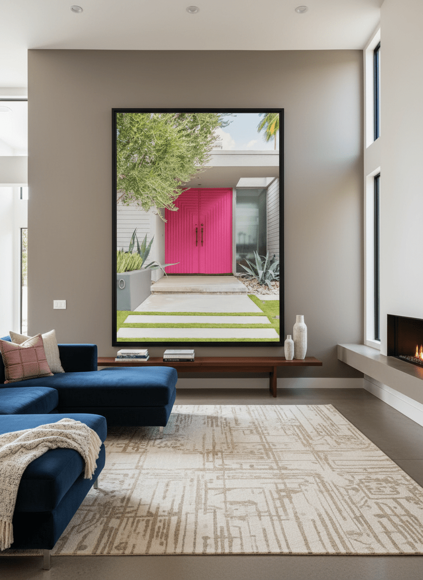 Monumental artwork centred on a feature wall in a luxe interior