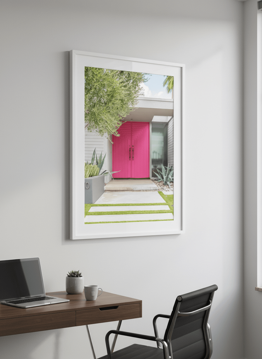 Contemporary wall art featured in a bright modern office workspace