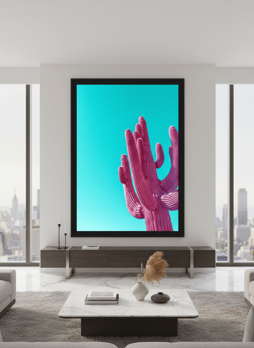 Monumental artwork centred on a feature wall in a luxe interior