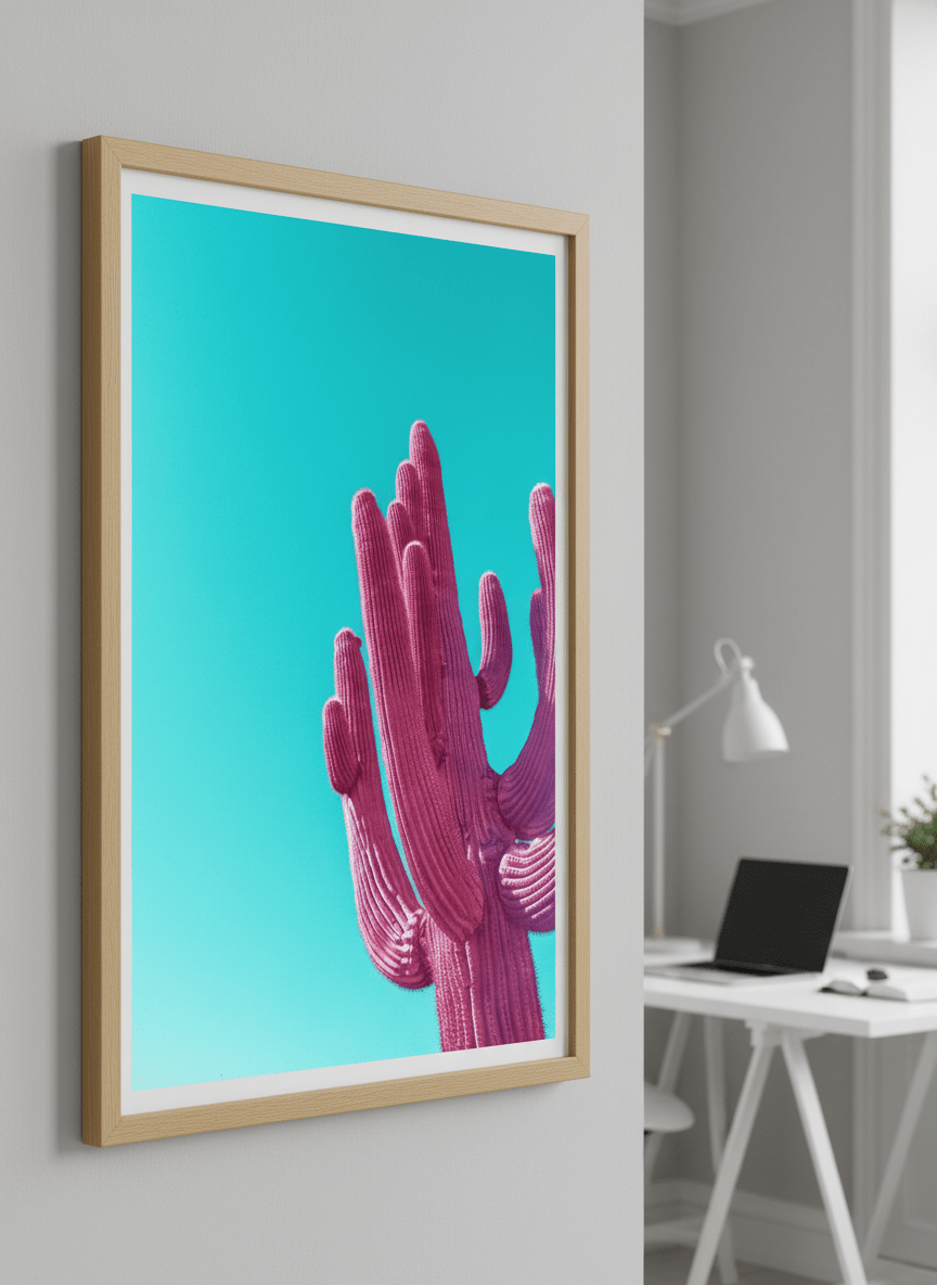 Contemporary wall art featured in a bright modern office workspace