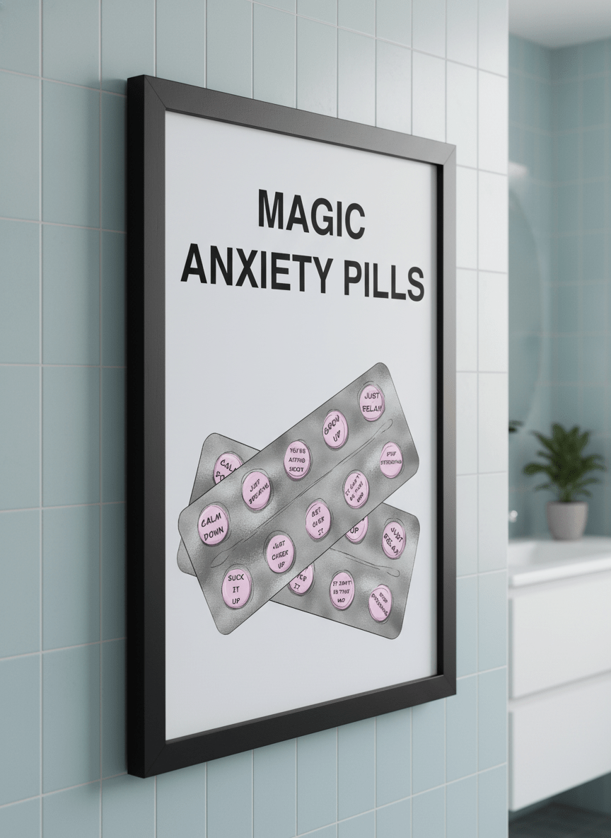 Modern print displayed in a clean minimalist bathroom setting