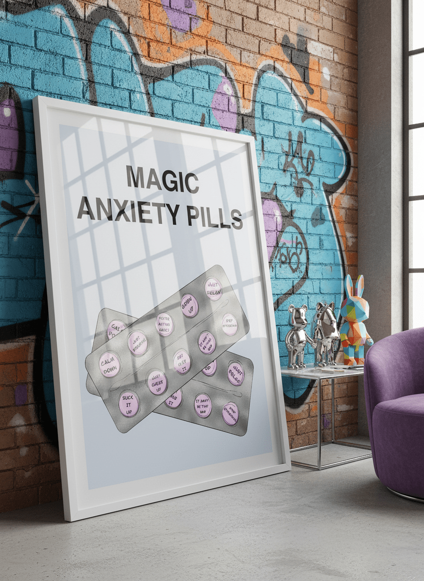 Bold wall art styled in a colourful, eclectic modern home