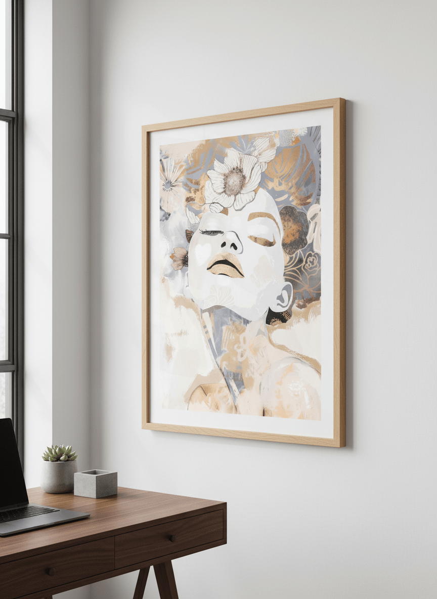 Contemporary wall art featured in a bright modern office workspace