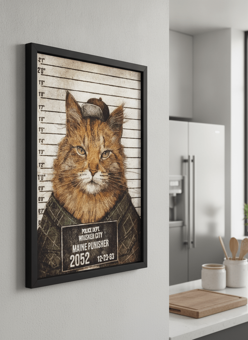 Artwork styled on the wall of a bright modern kitchen