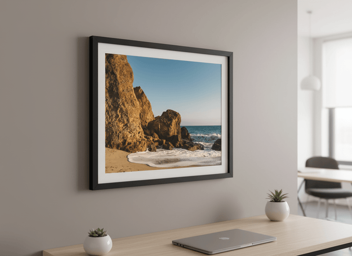 Contemporary wall art featured in a bright modern office workspace