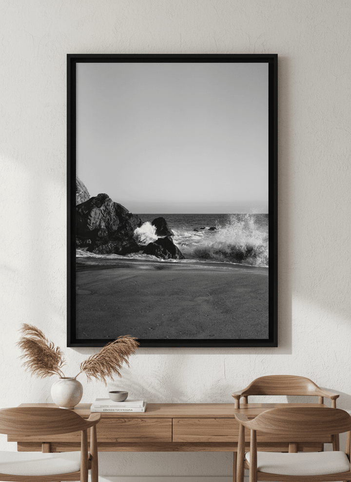 Wall art styled above a dining table in a contemporary home