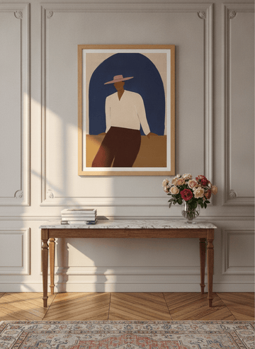 Modern wall art print styled on the wall in a Parisian living room