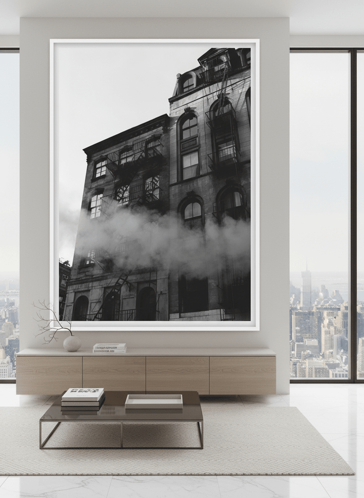 Monumental artwork centred on a feature wall in a luxe interior
