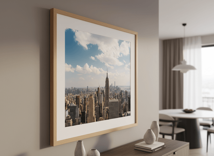 Wall art styled above a dining table in a contemporary home