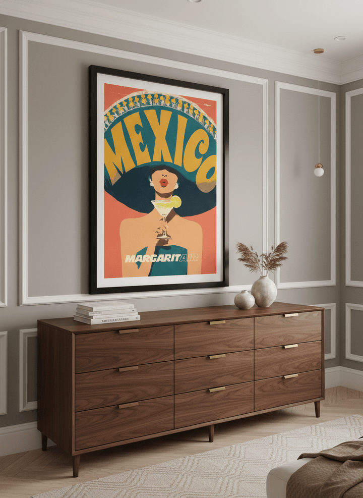 Monumental artwork centred on a feature wall in a luxe interior