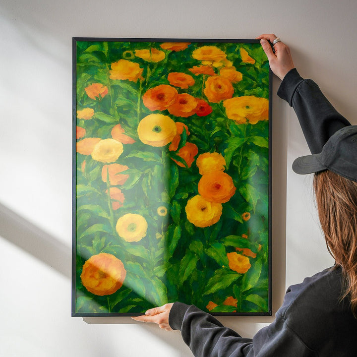 Marigold Sunrise Flower Artwork,livingroom,timber border
