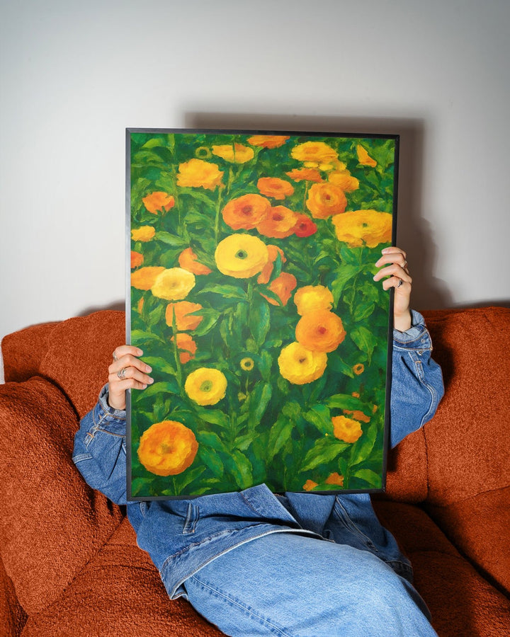 Marigold Sunrise Flower Artwork,livingroom,timber border