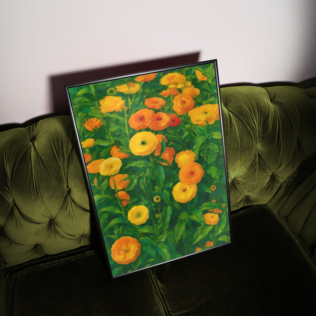 Marigold Sunrise Flower Artwork,livingroom,timber border