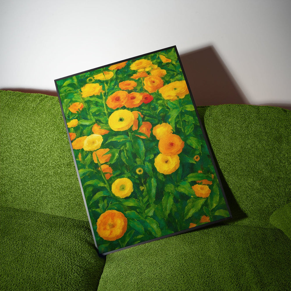 Marigold Sunrise Flower Artwork,livingroom,timber border