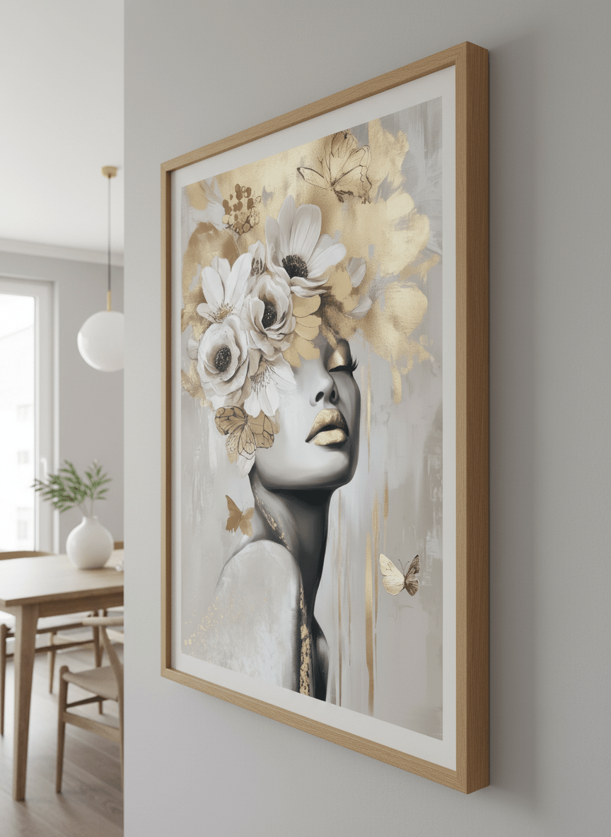 Wall art styled above a dining table in a contemporary home