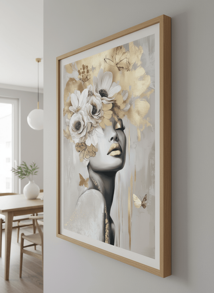 Wall art styled above a dining table in a contemporary home
