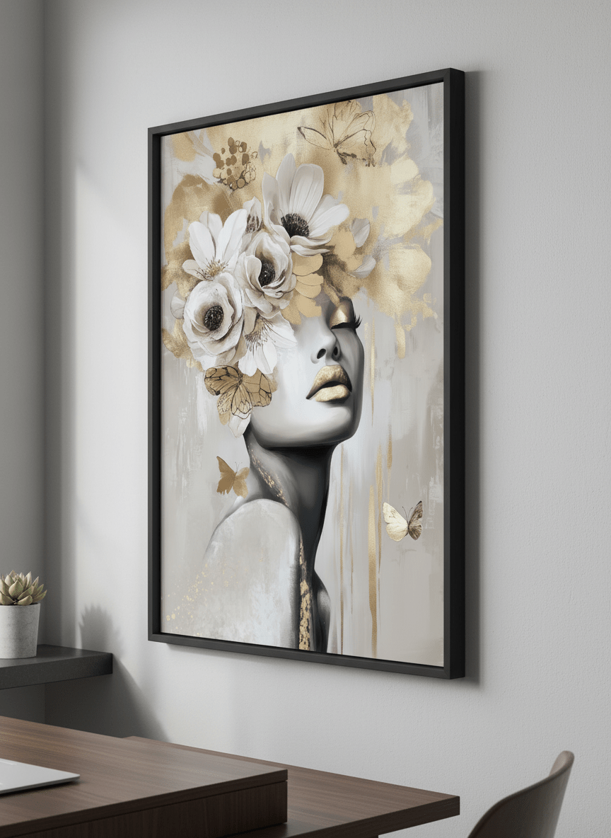 Contemporary wall art featured in a bright modern office workspace