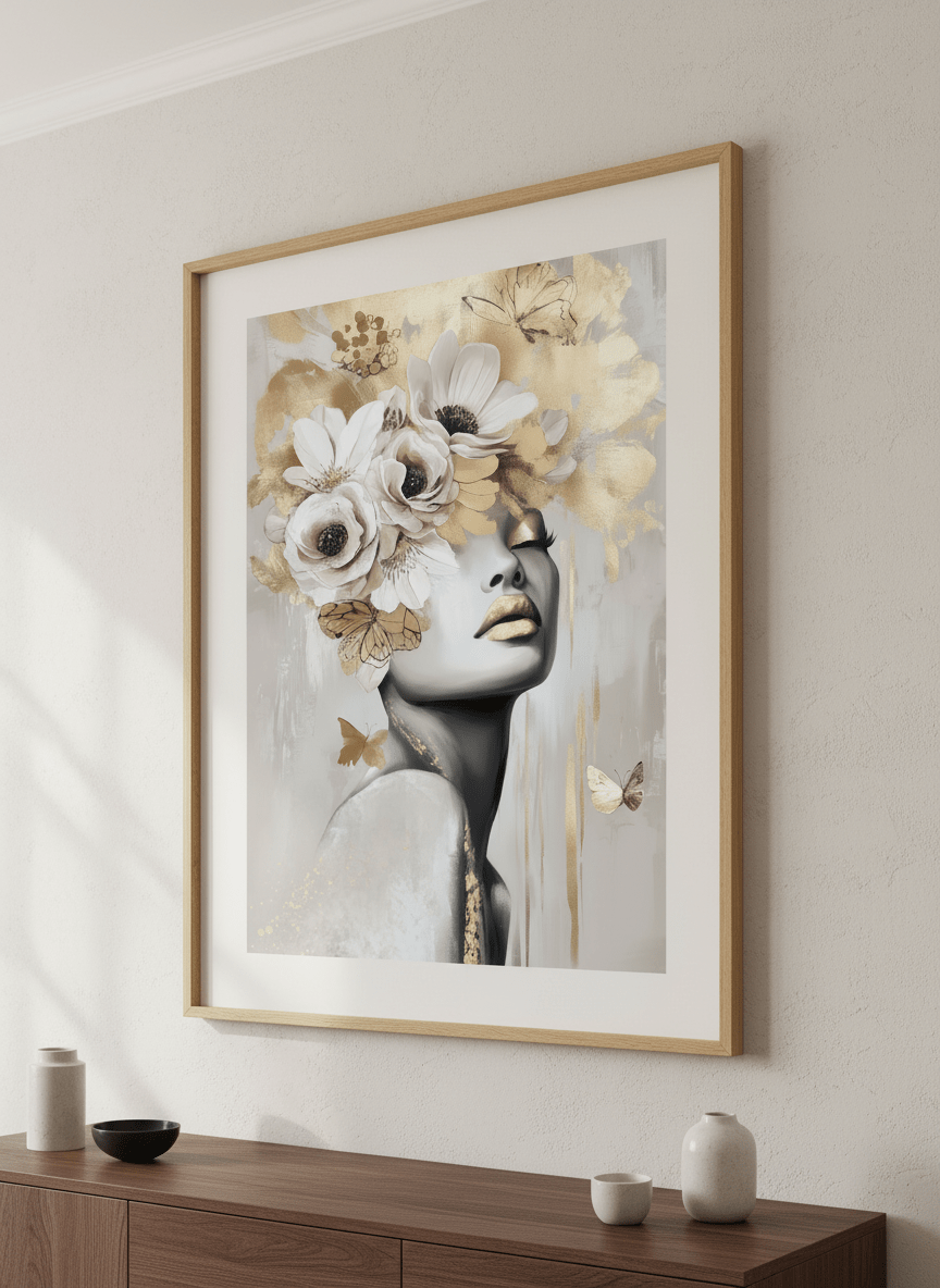 Wall art styled above a dining table in a contemporary home