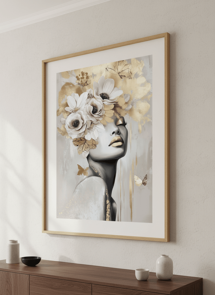 Wall art styled above a dining table in a contemporary home