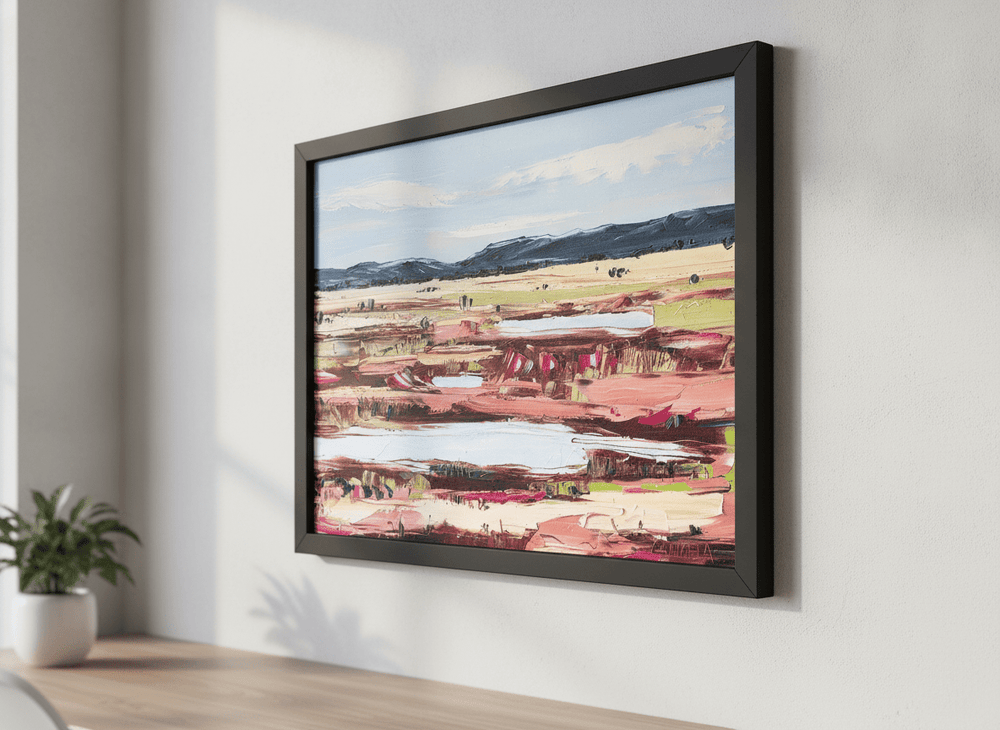 Contemporary wall art featured in a bright modern office workspace