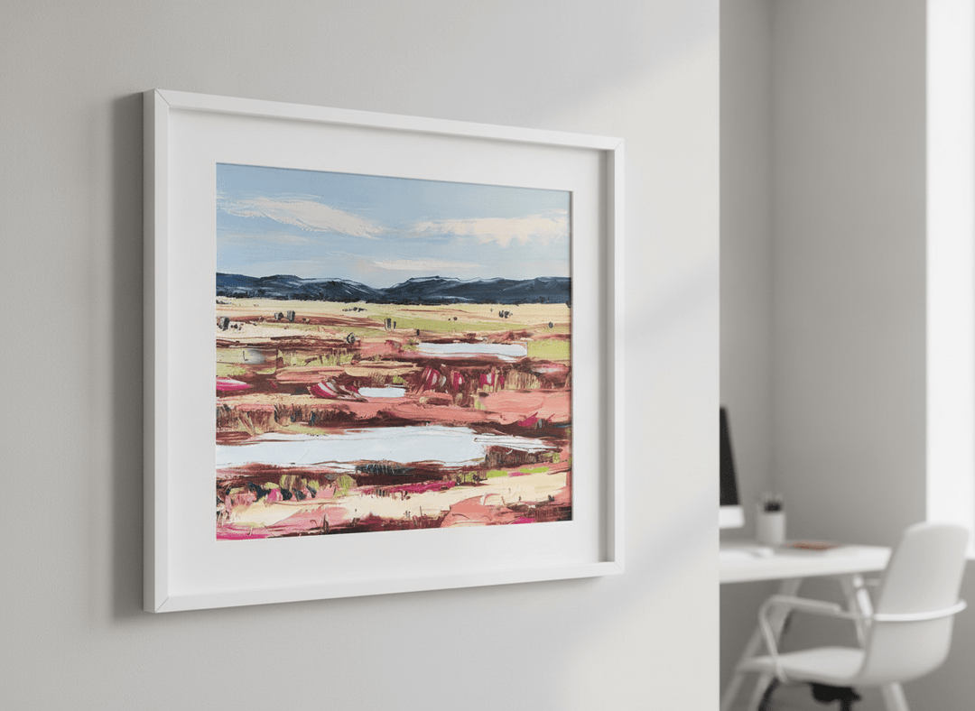 Contemporary wall art featured in a bright modern office workspace
