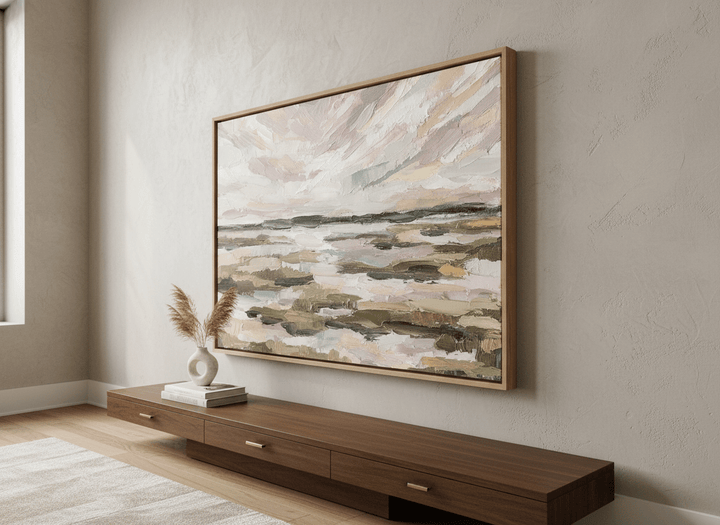 Monumental artwork centred on a feature wall in a luxe interior