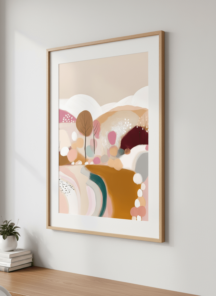 Contemporary wall art featured in a bright modern office workspace