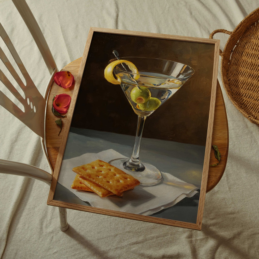 Martini and Crackers Oil Painting Illustration wall - art - picture - poster