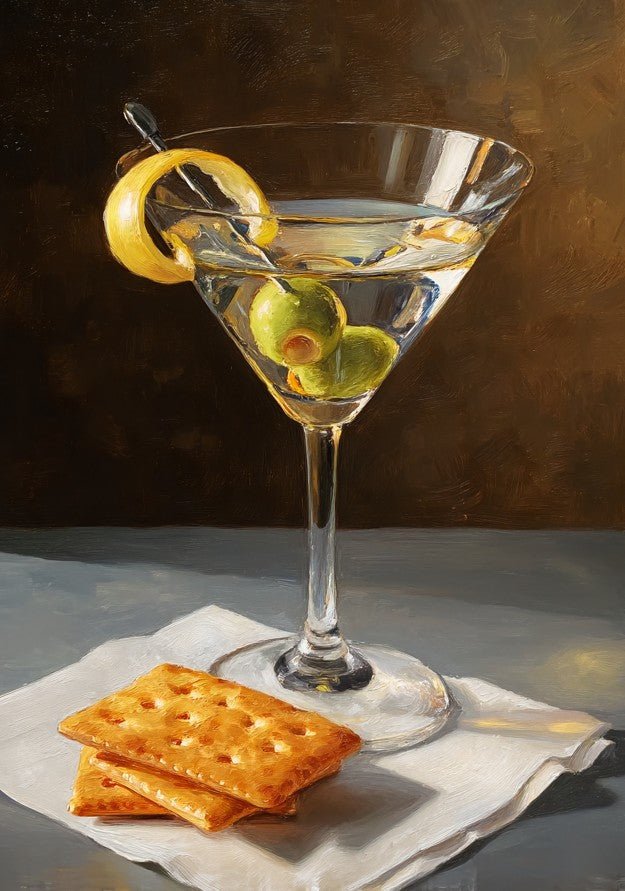 Martini and Crackers Oil Painting Illustration Poster wall art frame