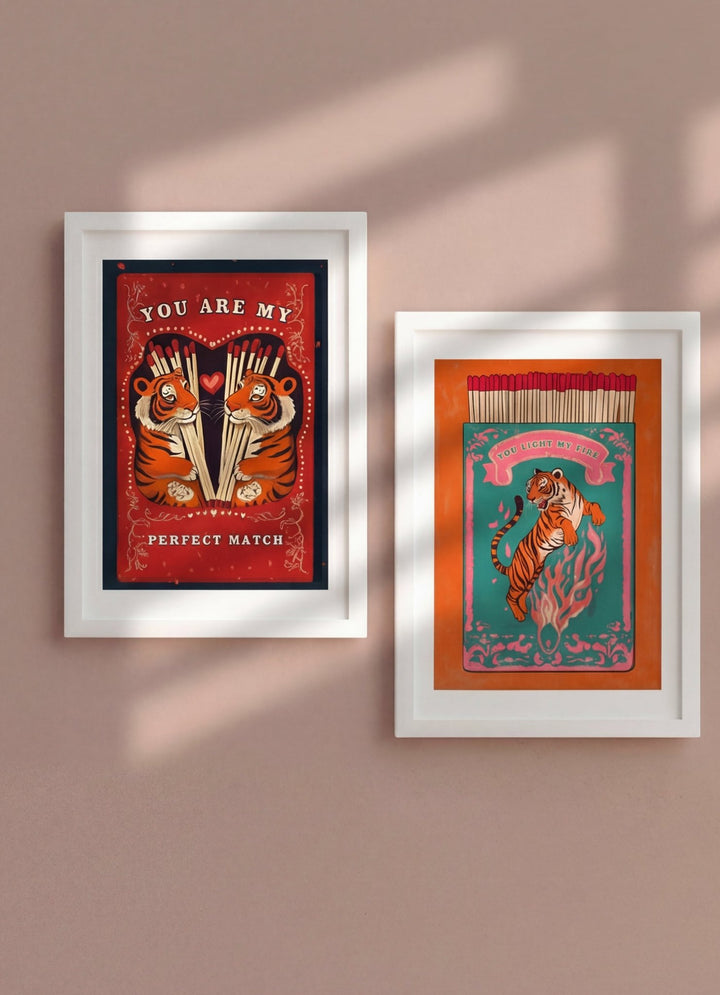 Matchbox Retro Series Pair Tiger wall - art - picture - poster