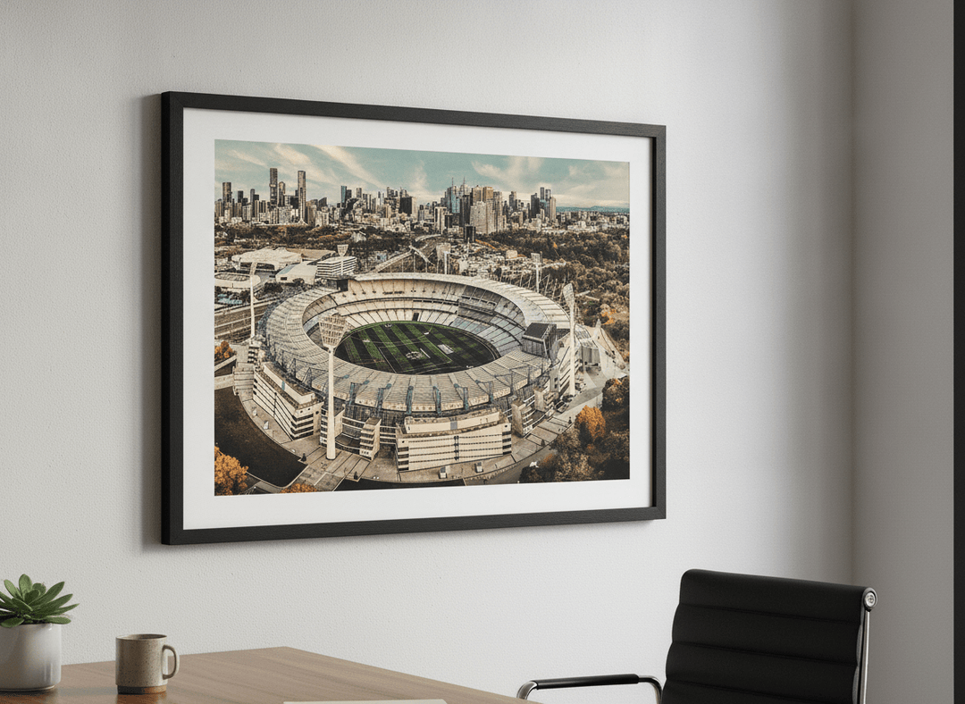 Contemporary wall art featured in a bright modern office workspace